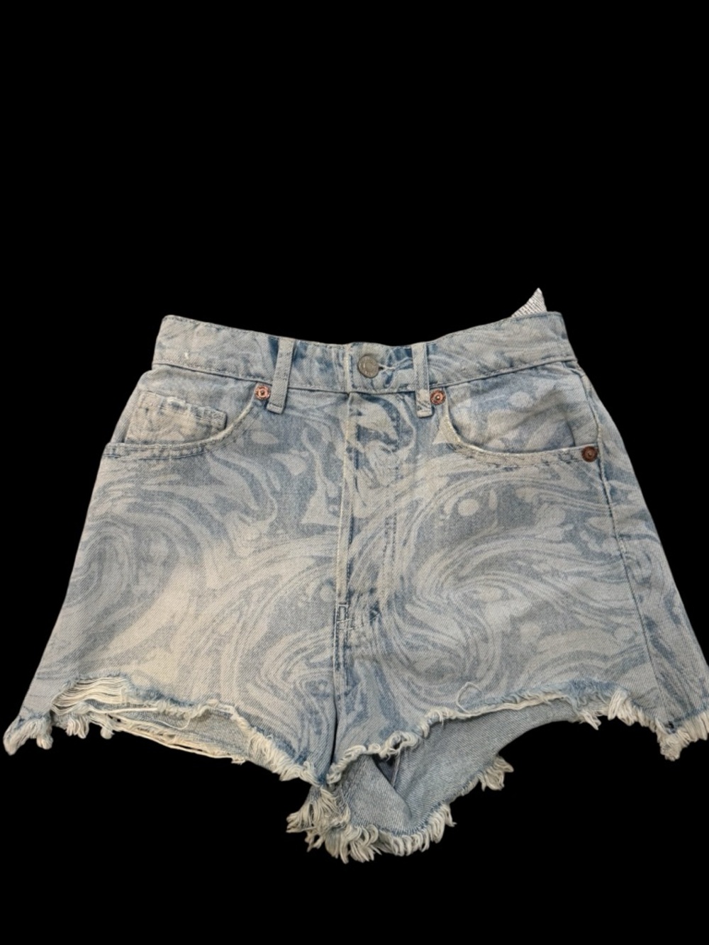 Zara High Waist Light Blue Swirl-Pattern Denim Cotton Woman’s Shorts